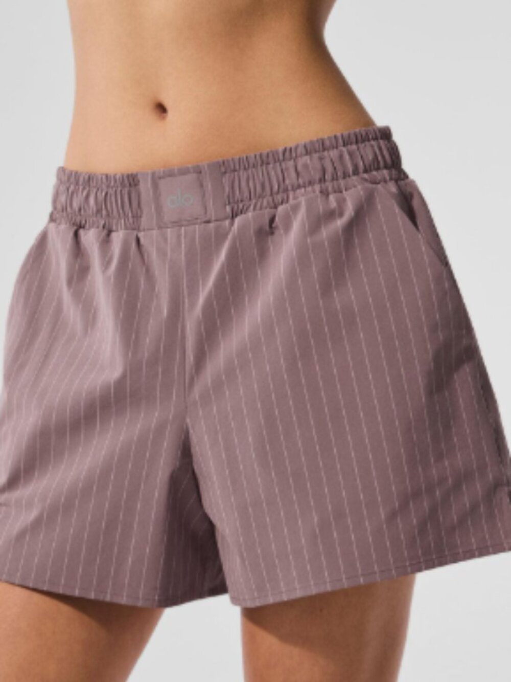 Alo Pinstripe Daylight Boxer Short - Mushroom/Ivory - XS